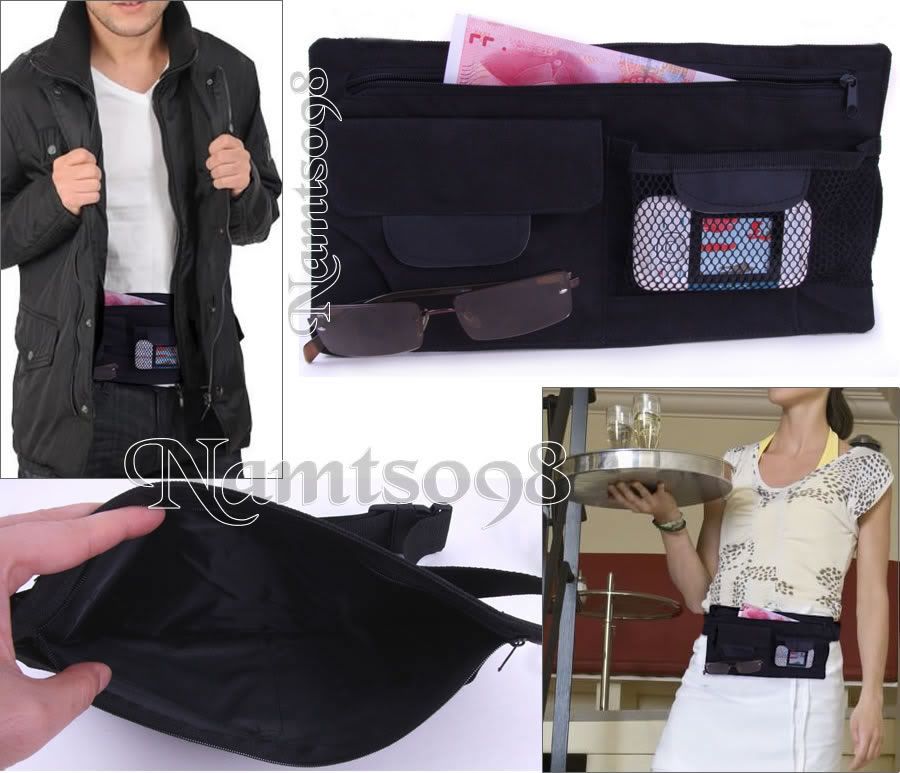 Travel Waist Wallet Storage Organizer Money Belt Bag Club Waiter Cash