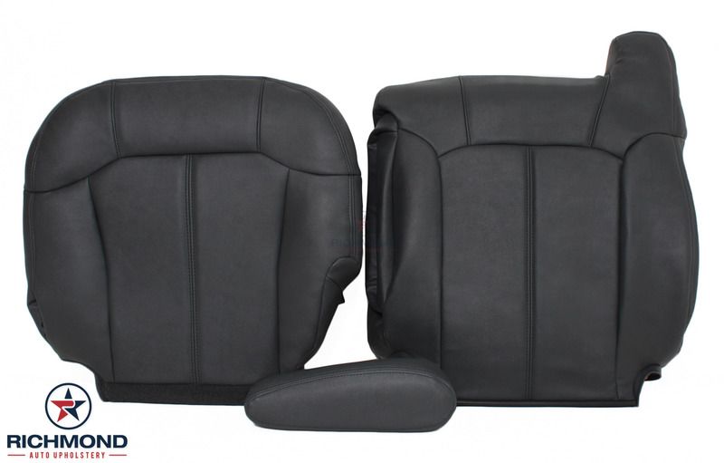 1999-02 Silverado Driver & Passenger Bottom Leather Seat Covers Very Dark Gray