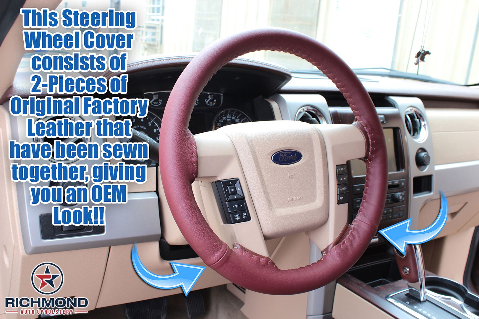Details About 2010 2011 Ford F 150 King Ranch Leather Steering Wheel Cover W Needle Thread