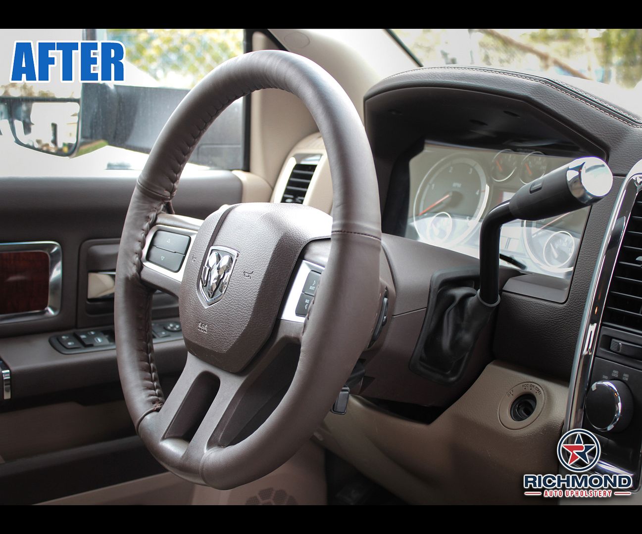 For 09 2010 2011 12 Dodge Ram 1500 2500 3500Leather Steering Wheel Cover, Brown eBay