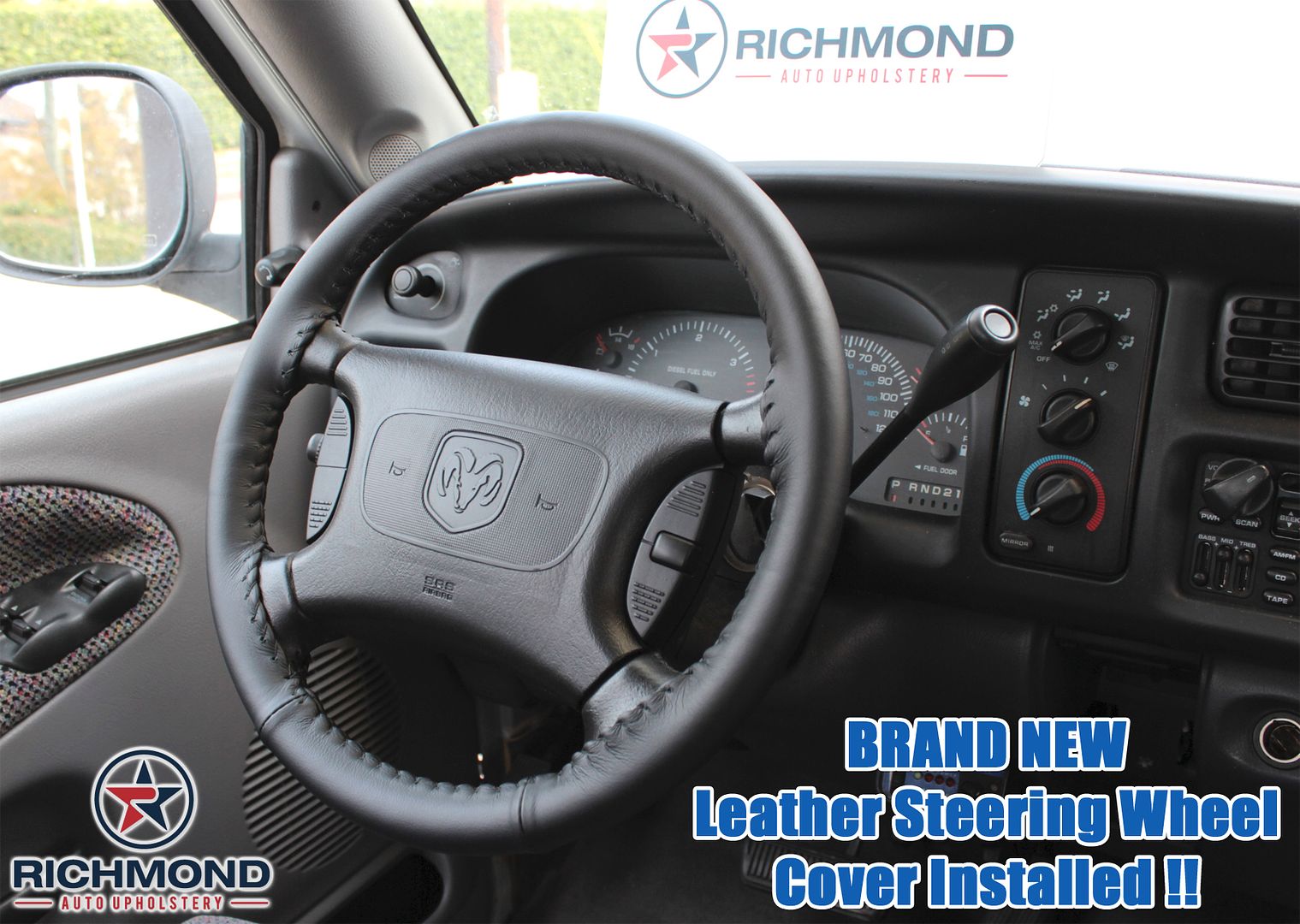 Details About For 2001 Dodge Ram 1500 2500 3500 Laramie Slt Black Leather Steering Wheel Cover