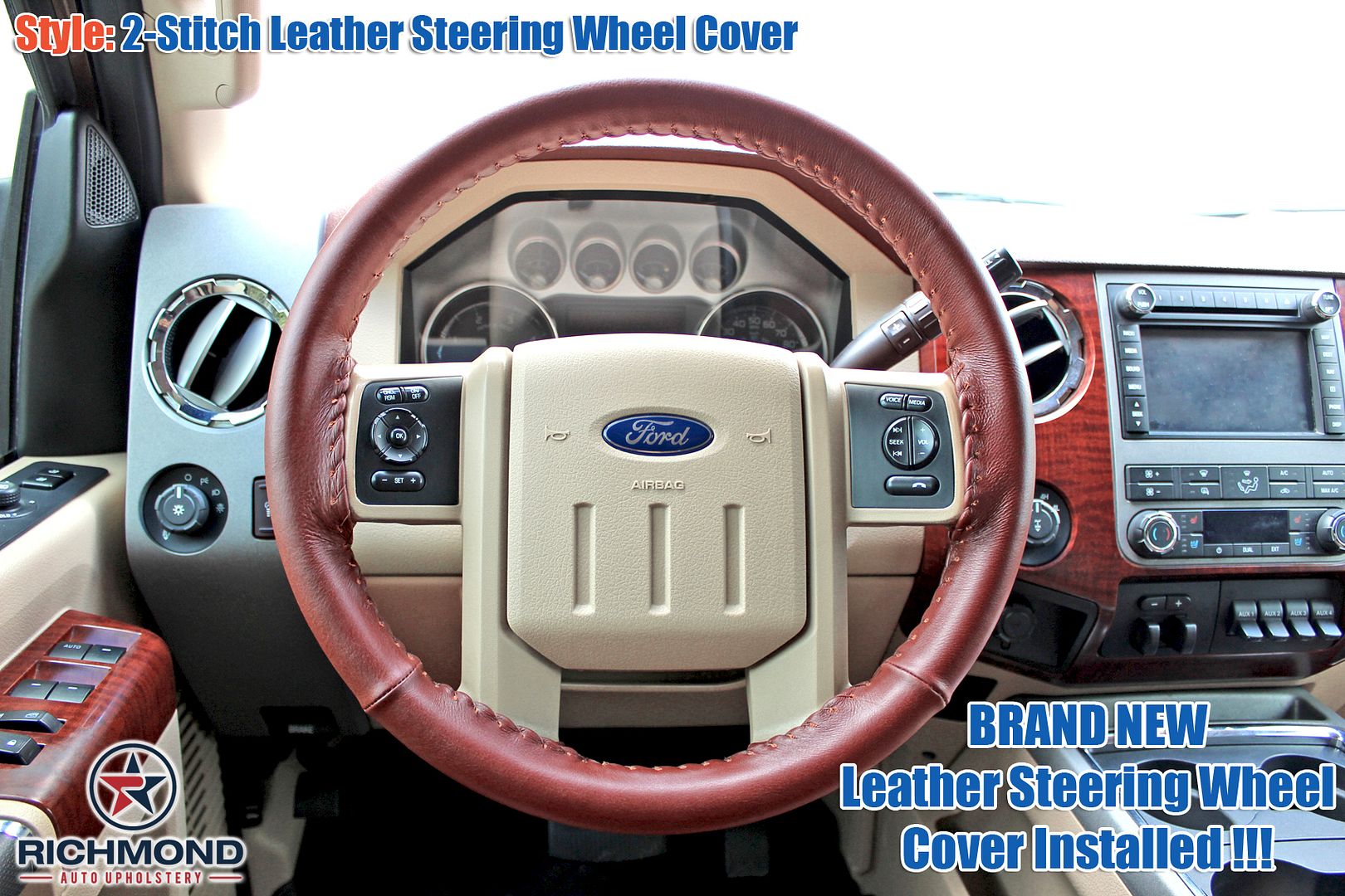 20132014 Ford F250 F350 King RanchLeather Steering Wheel Cover 2