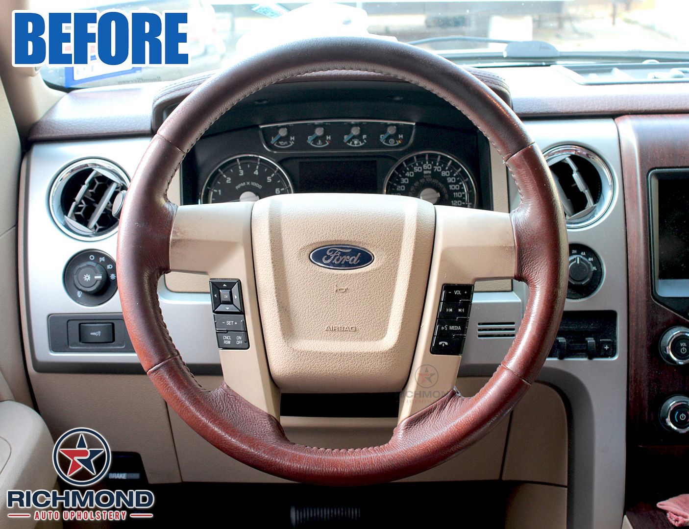 2013 2014 Ford F150 King Ranch Leather Steering Wheel Cover 2Stitch